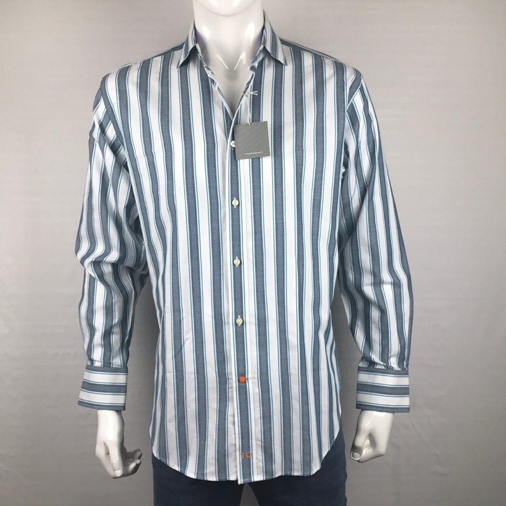 Thomas Dean Multicolor Striped Shirt Contrast cuff